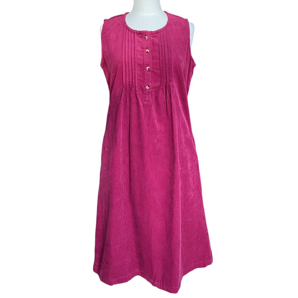 90s Y2K Magenta Pink Corduroy Pintuck Midi Dress Sleeveless Cottage Prairie-M